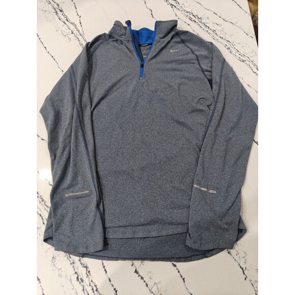 Nike Running 1/2 Zip Shirt Men's M Long Sleeve Dri-Fit Blue Heather Soft Stretch - Picture 2 of 10